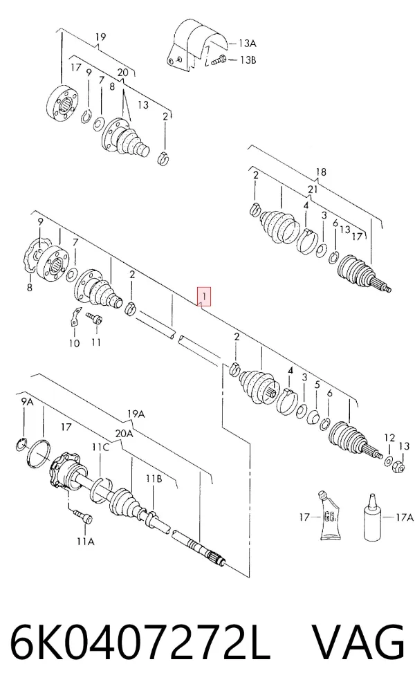 Semieje delantero derecho 6K0407272L VAG