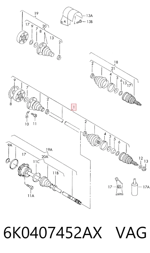 Semieje delantero derecho 6K0407452AX VAG