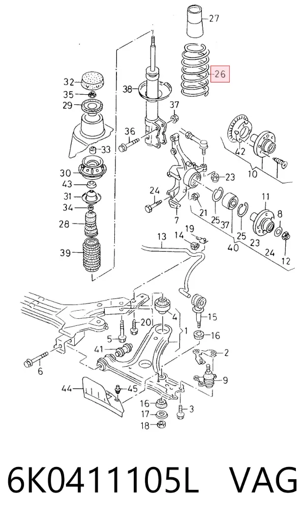 Muelle delantero 6K0411105L VAG