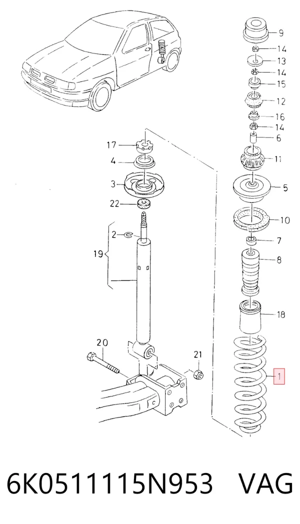 Muelle trasero derecho 6K0511115N953 VAG