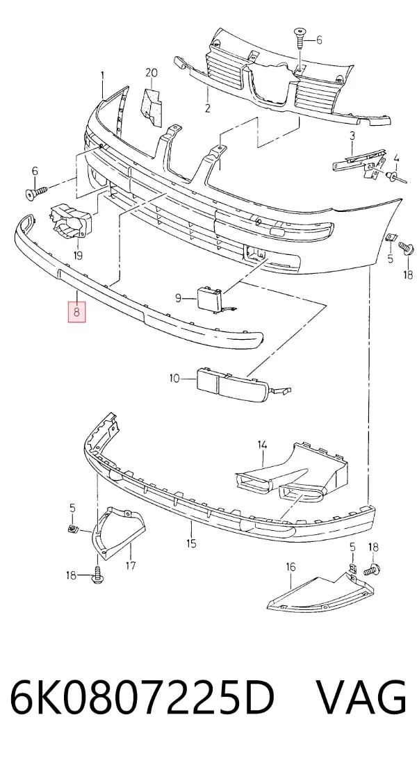 Moldura de parachoques delantero 6K0807225D VAG