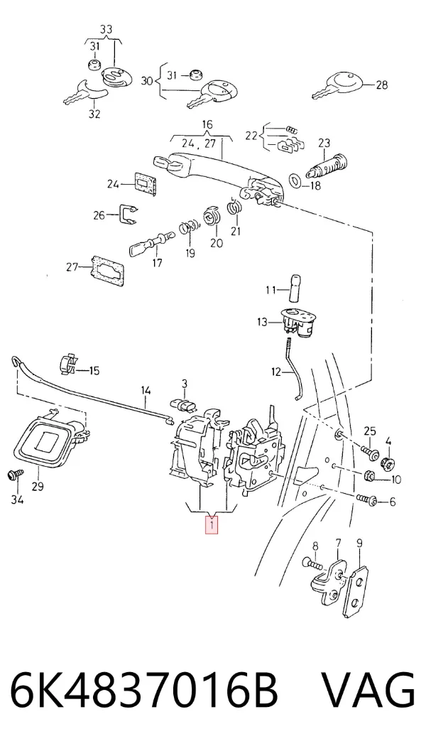 Cerradura de puerta delantera derecha 6K4837016B VAG