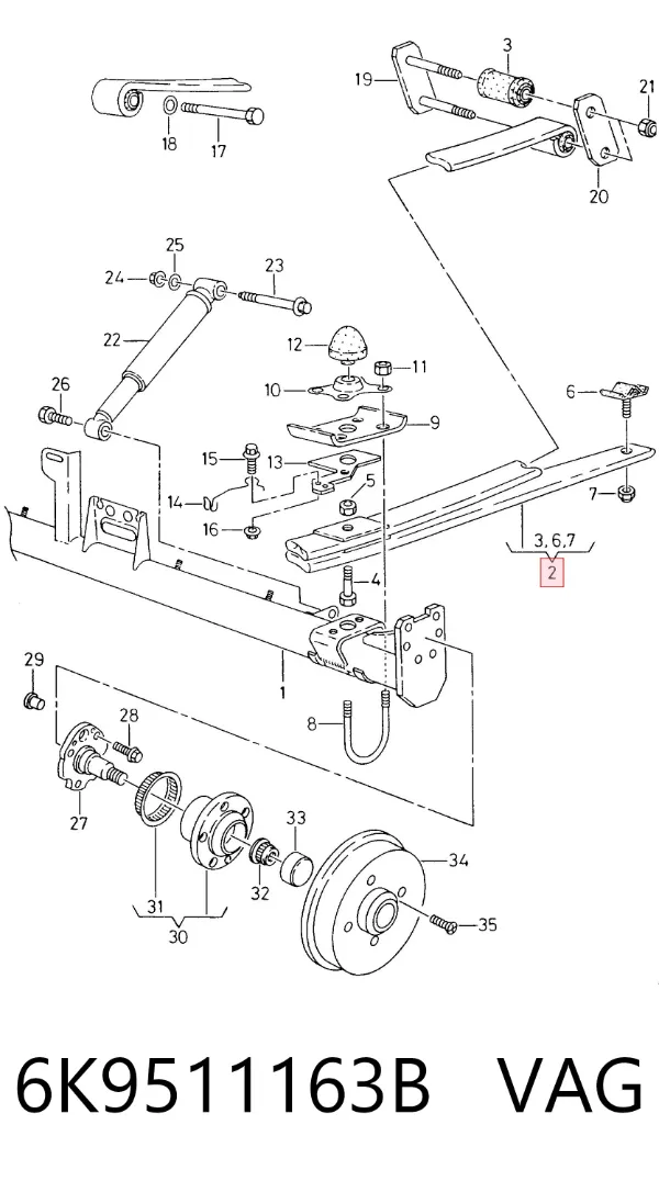Ballesta de suspensión trasera 6K9511163B VAG
