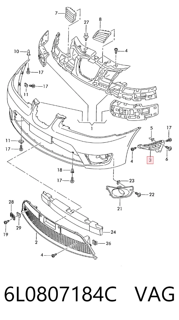 Soporte de parachoques delantero derecho 6L0807184C VAG