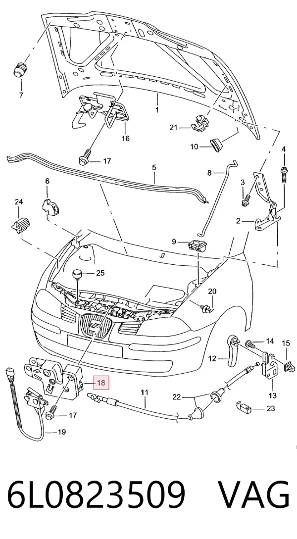 Cerradura de capó 6L0823509 VAG