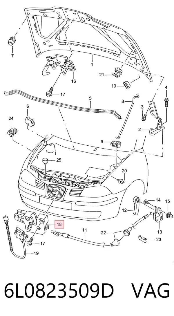 Cerradura de capó 6L0823509D VAG