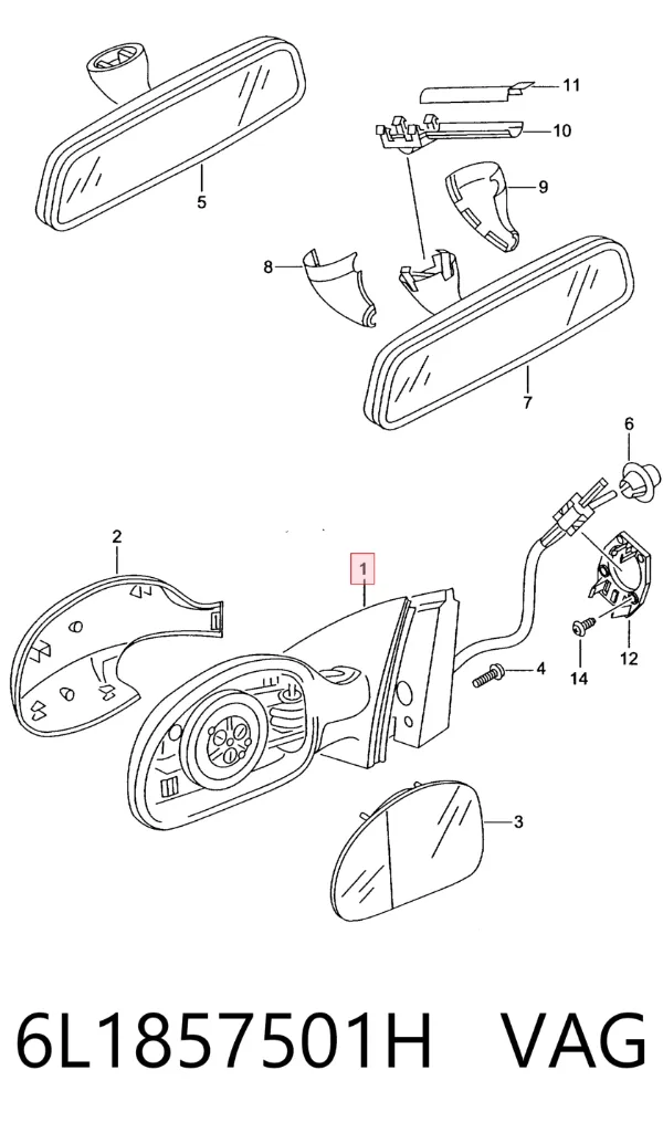Espejo de retrovisor izquierdo 6L1857501H VAG