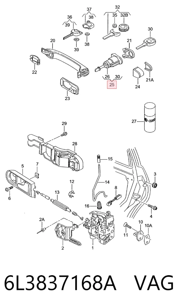 Cerradura de puerta delantera derecha 6L3837168A VAG