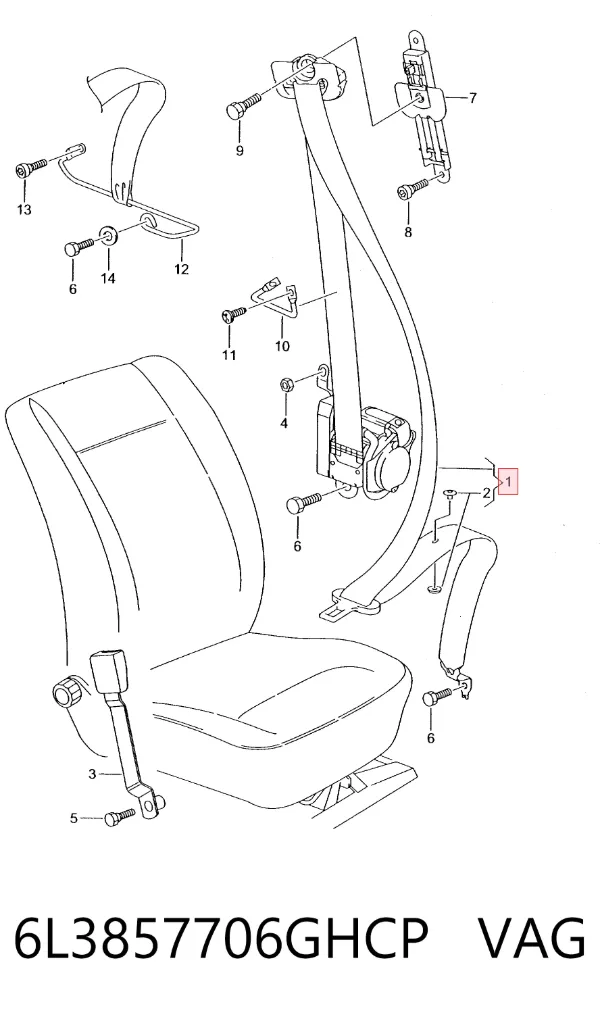Cinturón de seguridad delantero derecho 6L3857706GHCP VAG