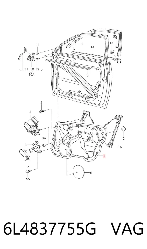 Bastidor de puerta delantera izquierda 6L4837755G VAG