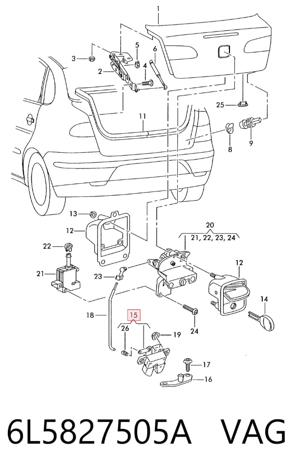 Cerradura de maletero 6L5827505A VAG