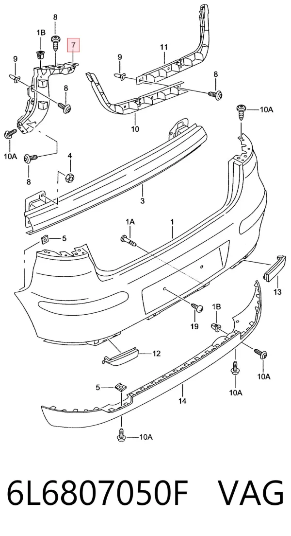Soporte del parachoques trasero derecho 6L6807050F VAG