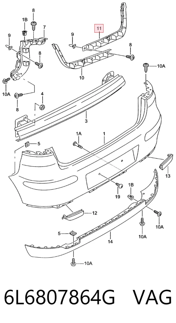Soporte del parachoques trasero derecho 6L6807864G VAG