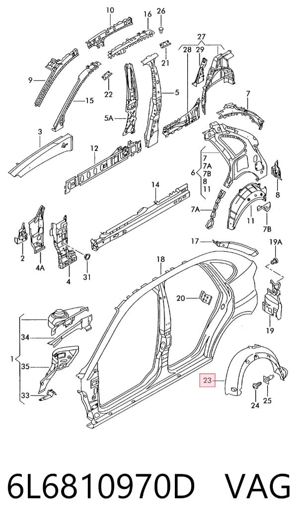 Guardalodo interior derecho, aleta trasera 6L6810970D VAG