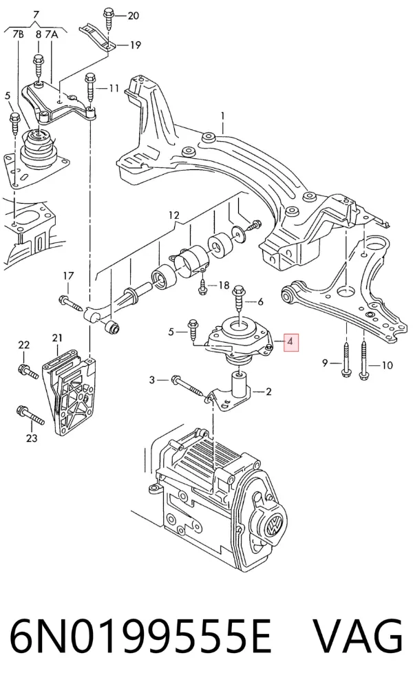 Soporte izquierdo del motor 6N0199555E VAG