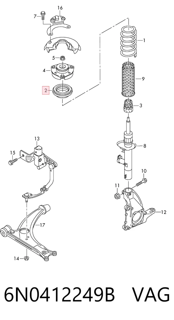 Rodamiento de soporte del amortiguador delantero 6N0412249B VAG