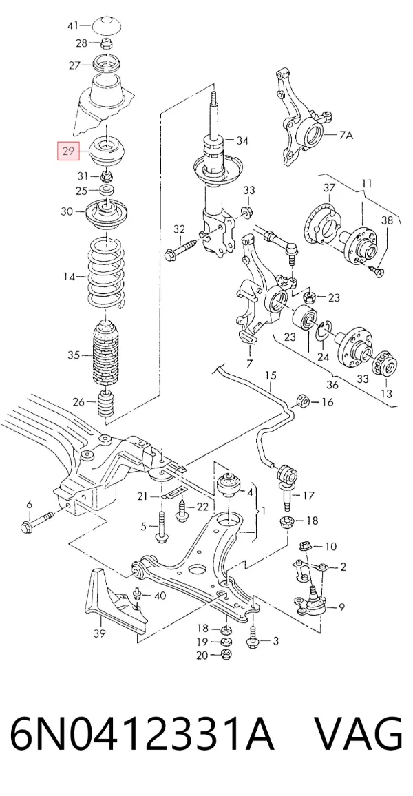 Soporte del amortiguador delantero 6N0412331A VAG