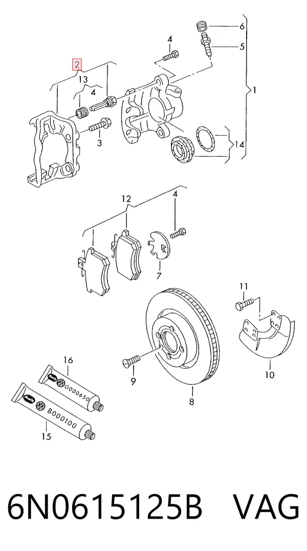 Soporte de la pinza de freno delantera 6N0615125B VAG