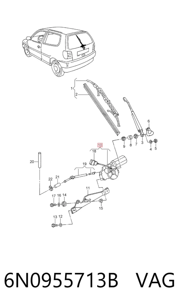 Motor limpiaparabrisas, trasera 6N0955713B VAG