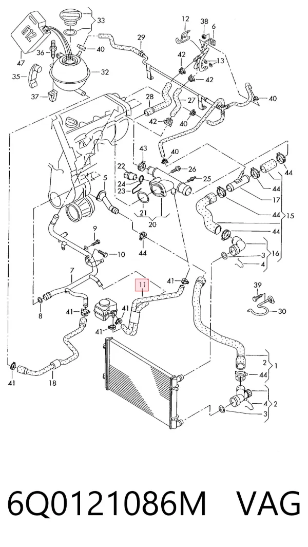 Manguera radiador 6Q0121086M VAG