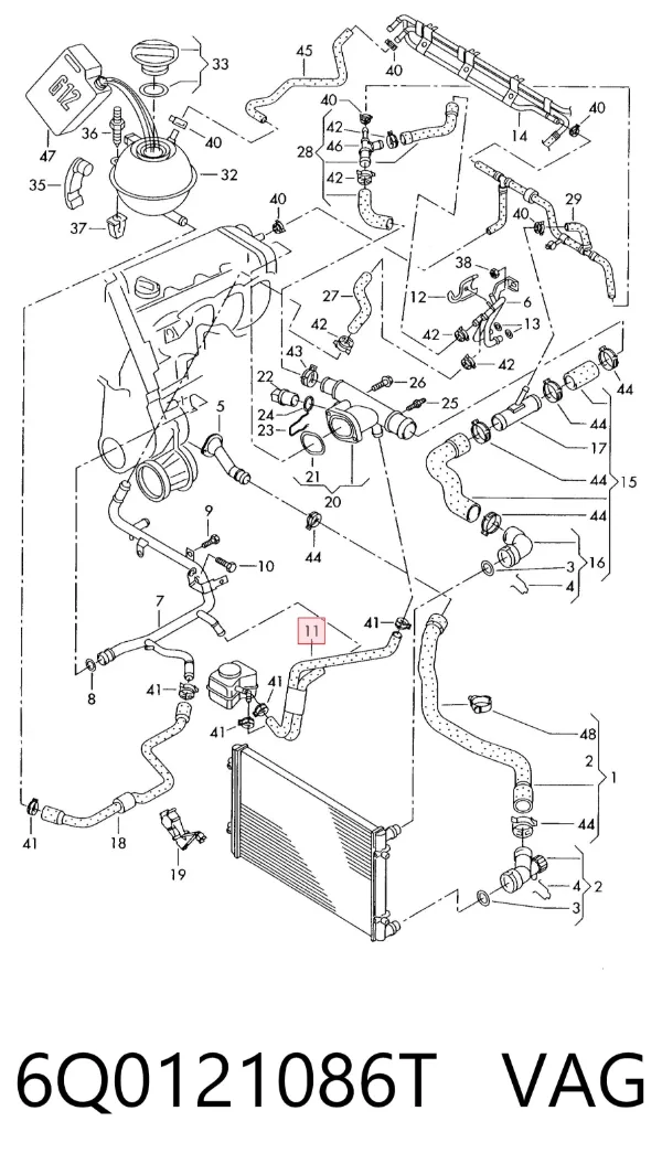 Manguera radiador 6Q0121086T VAG
