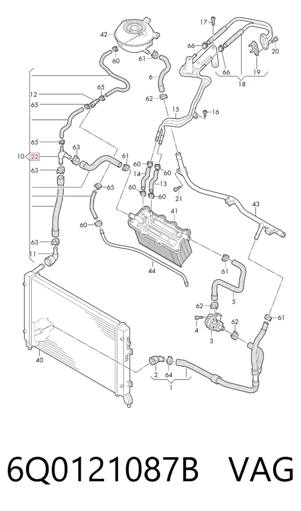 Brida del sistema de refrigeración (triple unión) 6Q0121087B VAG