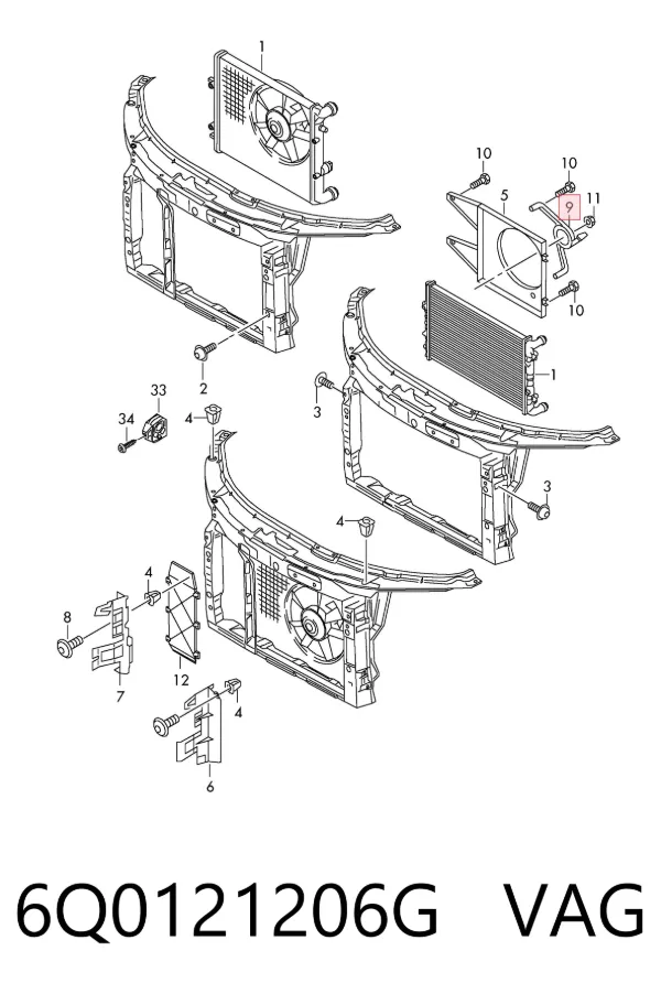 Soporte del motor del ventilador de refrigeración en el difusor 6Q0121206G VAG