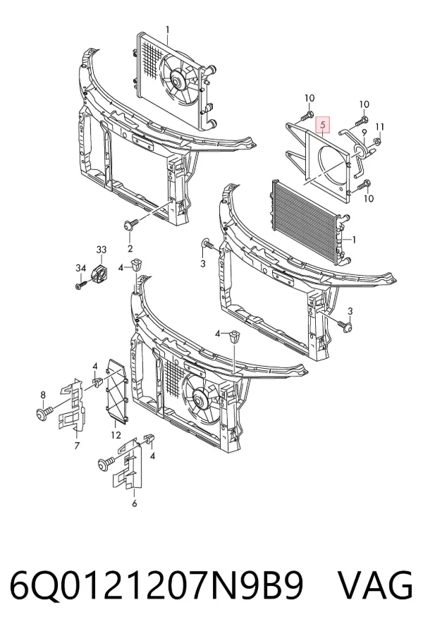 Difusor del radiador del aire acondicionado 6Q0121207N9B9 VAG