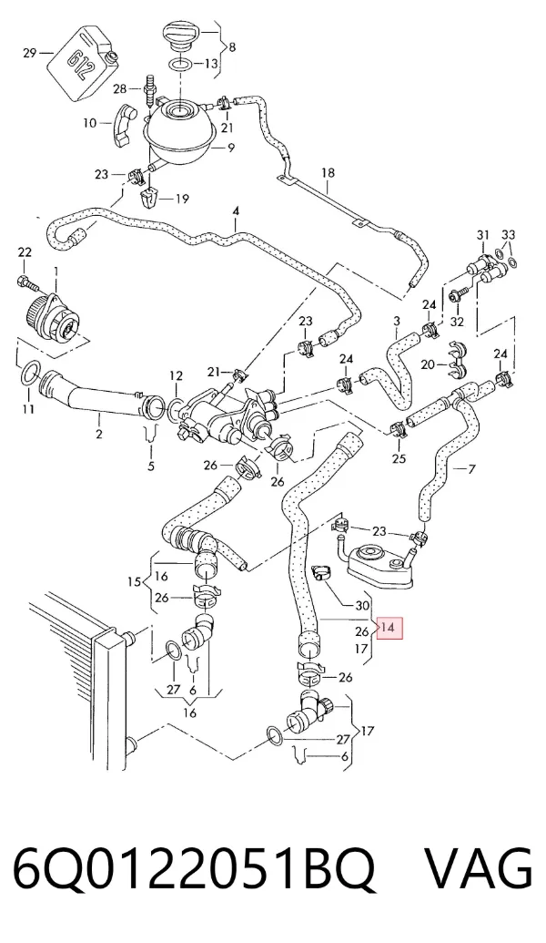 Manguera inferior del radiador 6Q0122051BQ VAG