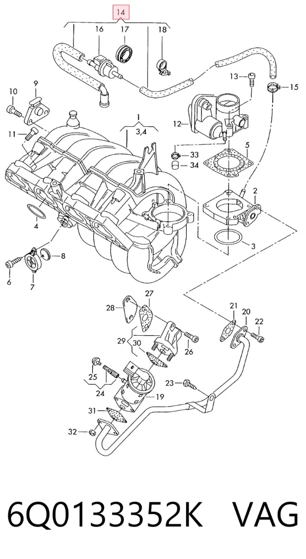 Tubo de ventilación del tanque de combustible 6Q0133352K VAG