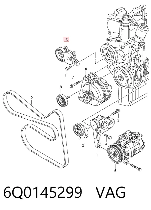 Tensor de correa poli V 6Q0145299 VAG
