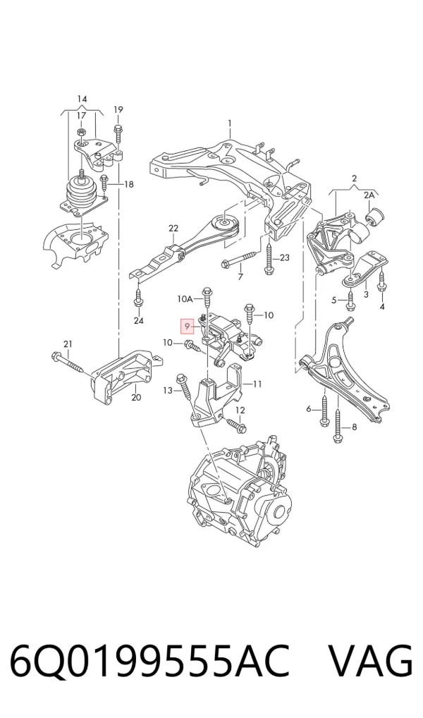 Soporte izquierdo del motor 6Q0199555AC VAG