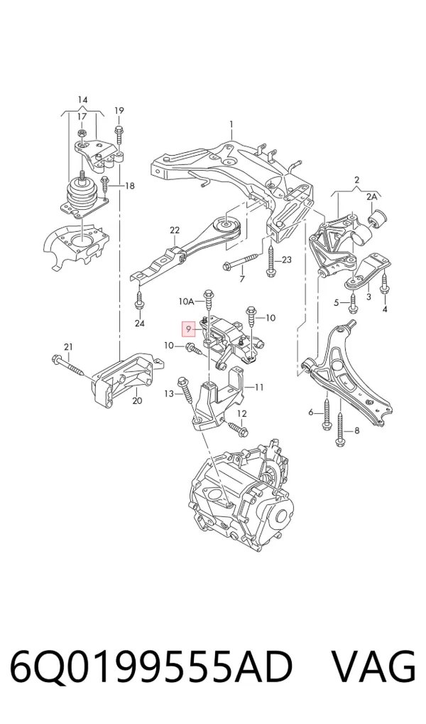 Soporte izquierdo del motor 6Q0199555AD VAG