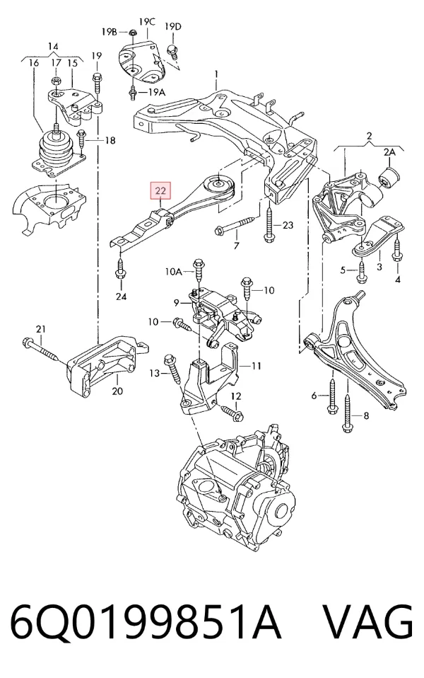 Soporte de motor trasero 6Q0199851A VAG