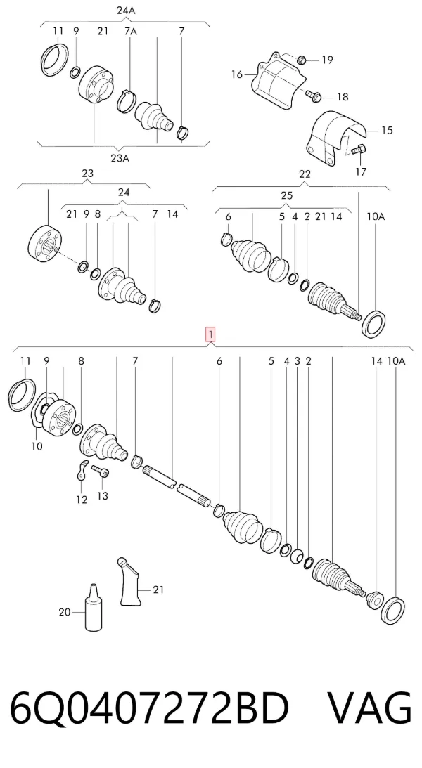 Semieje delantero derecho 6Q0407272BD VAG