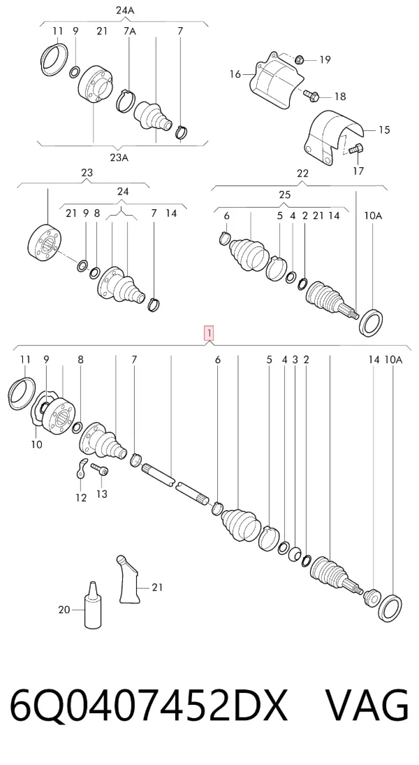Semieje delantero derecho 6Q0407452DX VAG