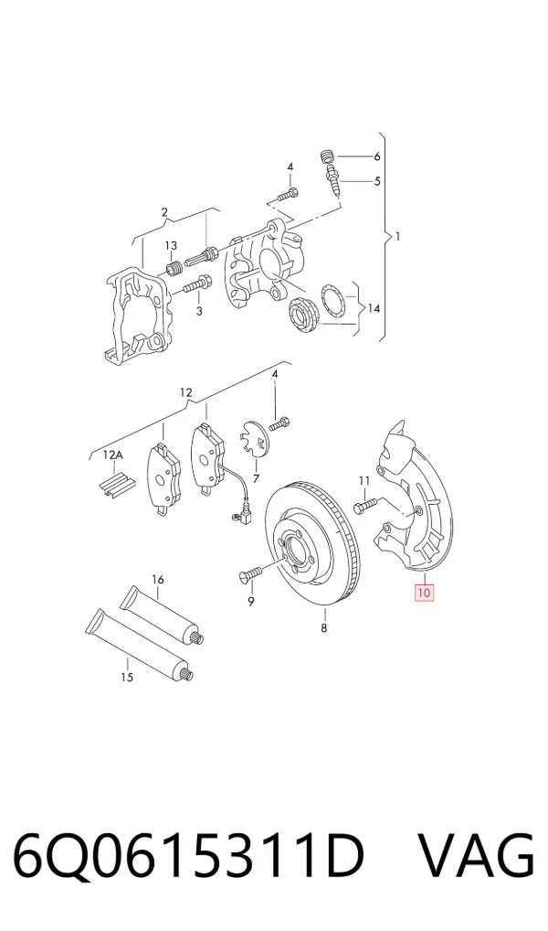 Protector del disco de freno delantero izquierdo 6Q0615311D VAG