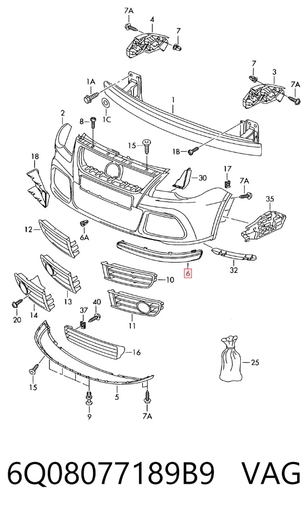 Moldura del parachoques delantero derecho 6Q08077189B9 VAG