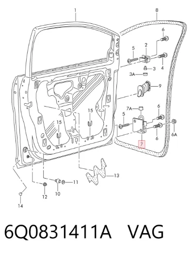 Bisagra de puerta delantera izquierda VAG 6Q0831411A