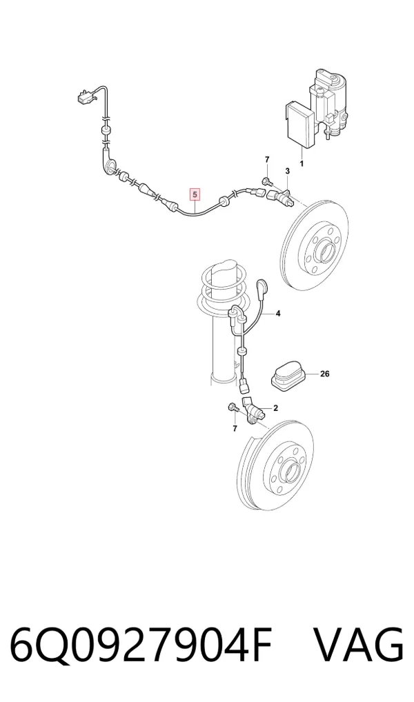 Sensor ABS trasero 6Q0927904F VAG