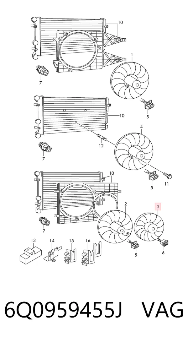 Ventilador del motor 6Q0959455J VAG