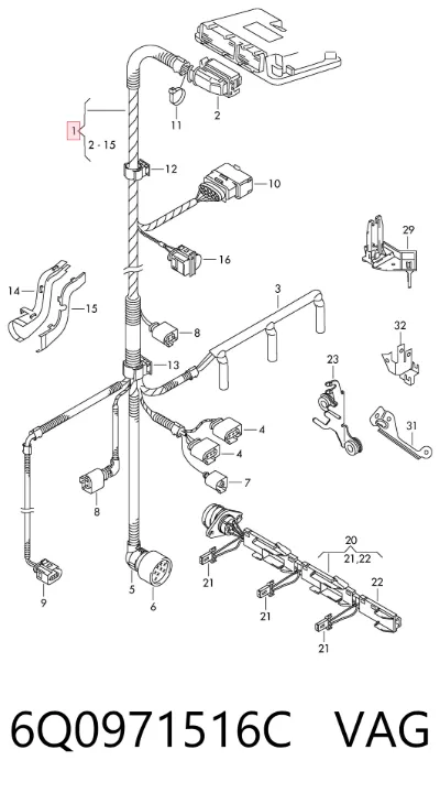 Mazo de cables del compartimiento del motor VAG 6Q0971516C