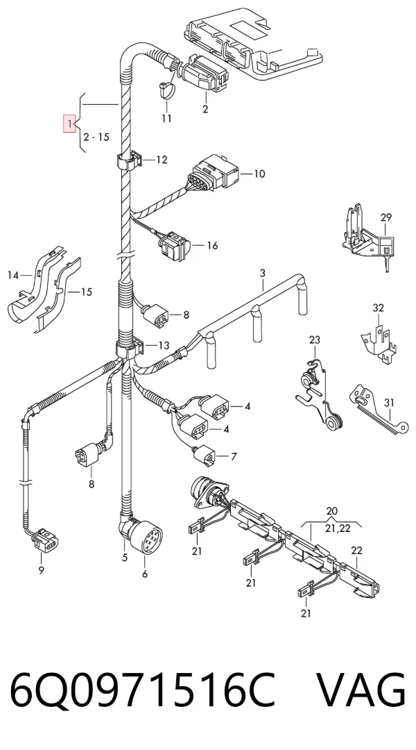 Mazo de cables del compartimiento del motor 6Q0971516C VAG