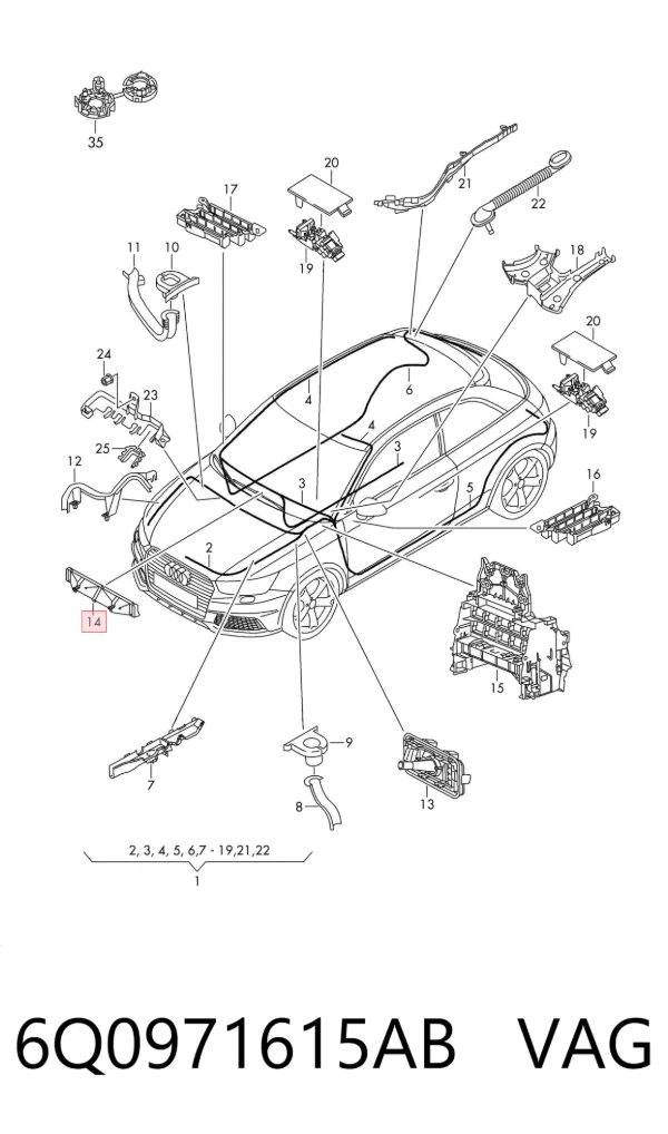 Mazo de cables del compartimiento del motor 6Q0971615AB VAG