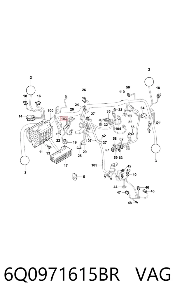Mazo de cables del compartimiento del motor 6Q0971615BR VAG