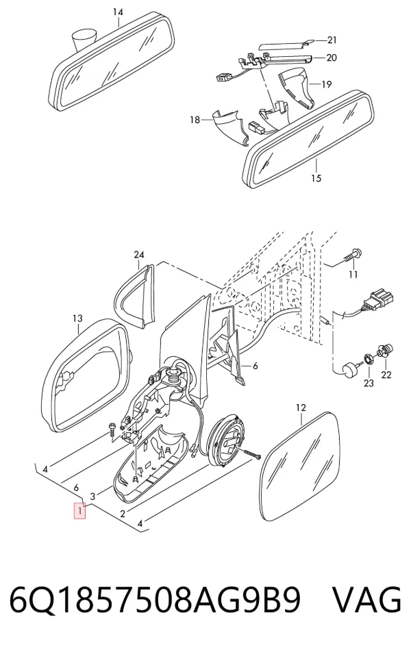 Espejo de retrovisor derecho 6Q1857508AG9B9 VAG