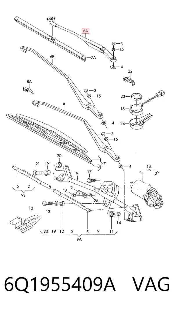 Brazo del limpiaparabrisas 6Q1955409A VAG