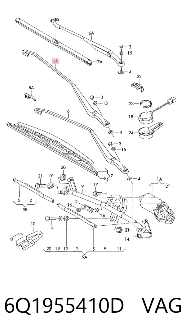 Brazo del limpiaparabrisas 6Q1955410D VAG
