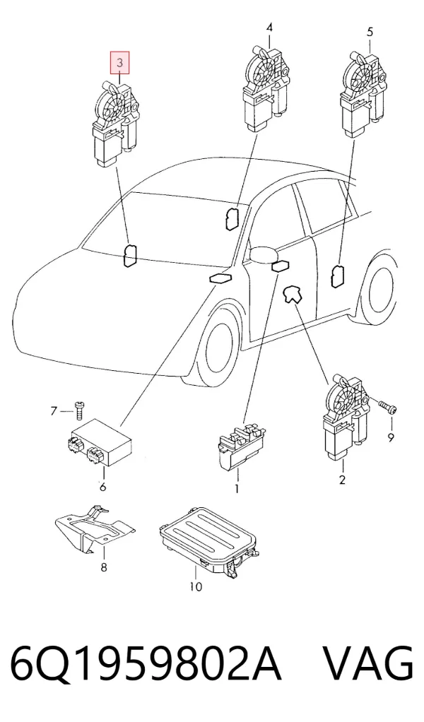 Motor del elevalunas de la puerta delantera derecha 6Q1959802A VAG
