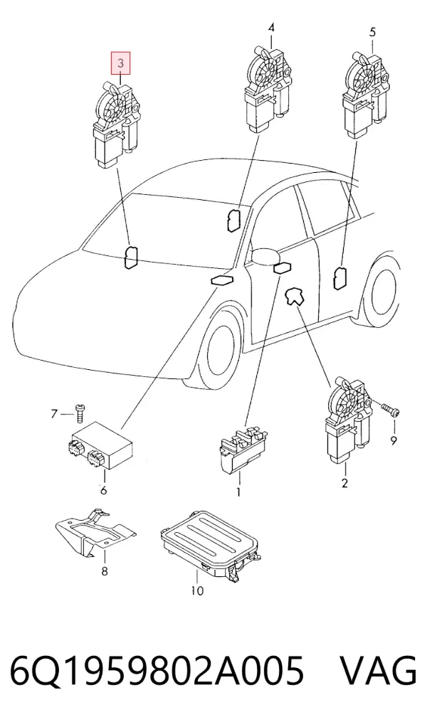 Motor del elevalunas de la puerta delantera derecha 6Q1959802A005 VAG